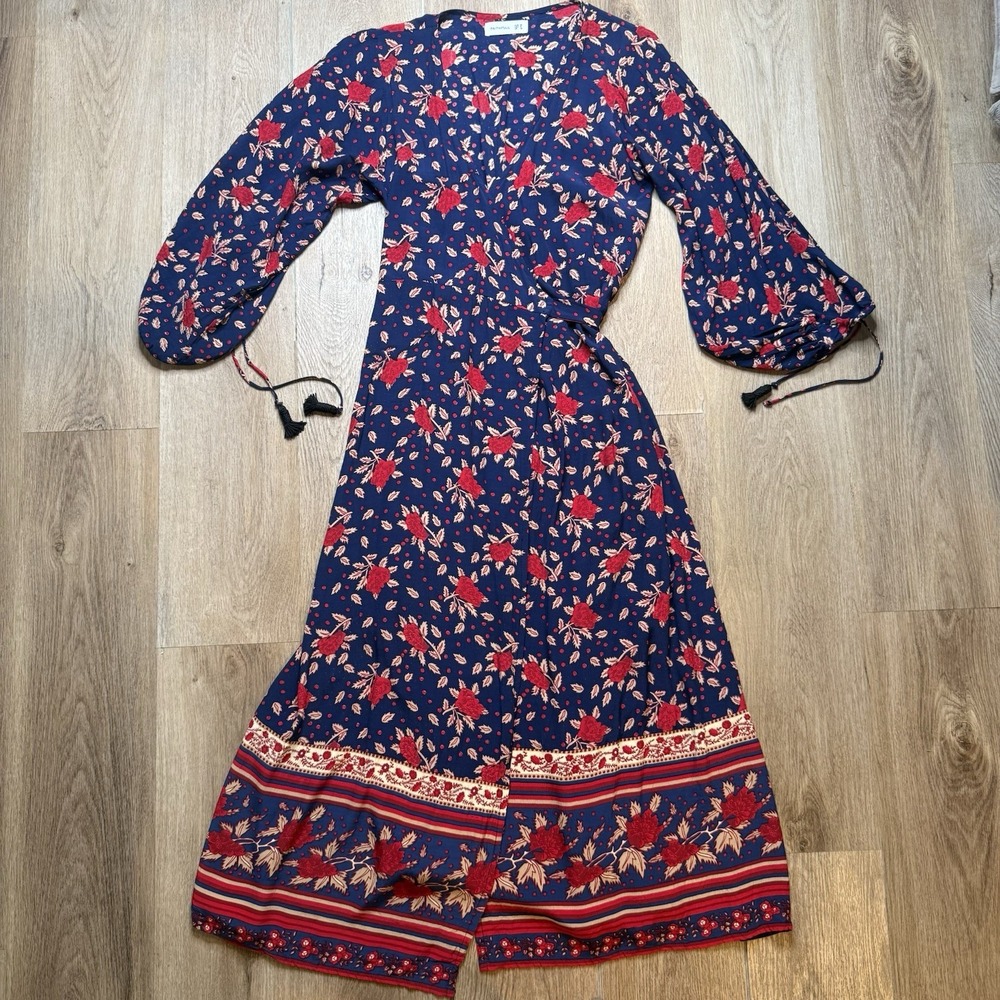 Faithfull the Brand | Atlas- Navy Blue Floral Print Wrap Dress | Size 8 - Picture 2 of 8